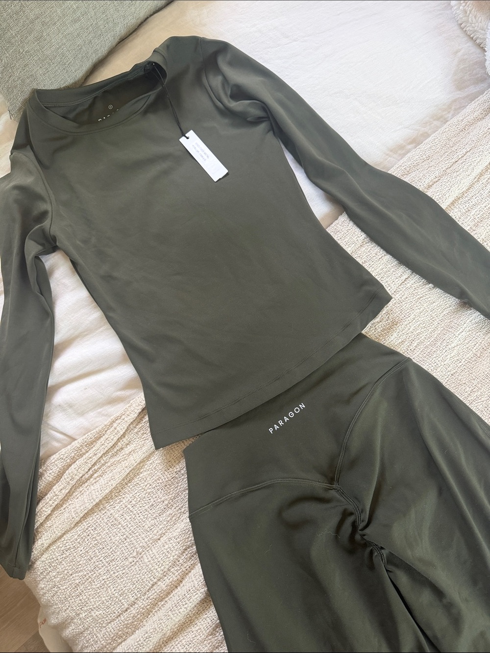 PARAGON Olive Green Long Sleeve Top & High-Waist Wide Leg Leggings Set